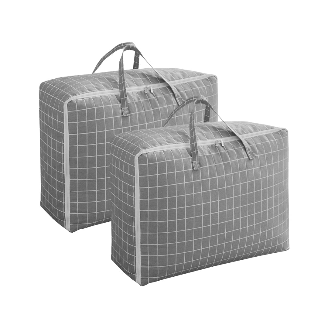 SOGA 2X Grey Plaid Super Large Storage Luggage Bag Double Zipper Foldable Travel Organiser Essentials