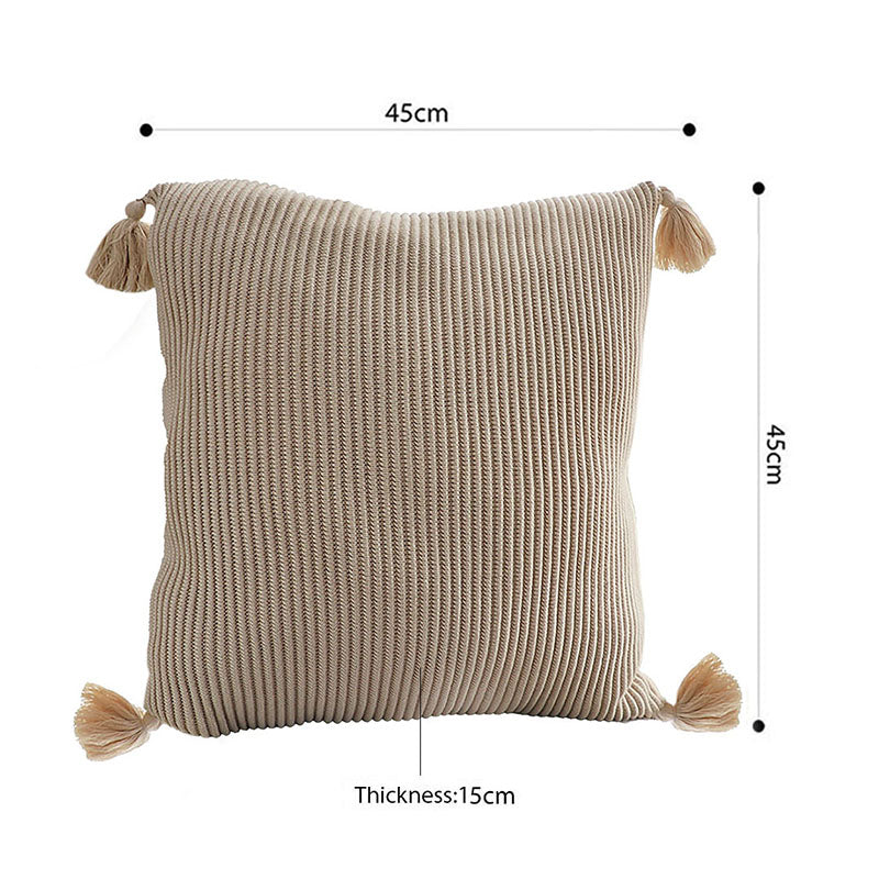 SOGA 2X 45cm Khaki Wabi-Sabi Raised Pillow Cotton Striped Large Tassel Square Throw Pillow
