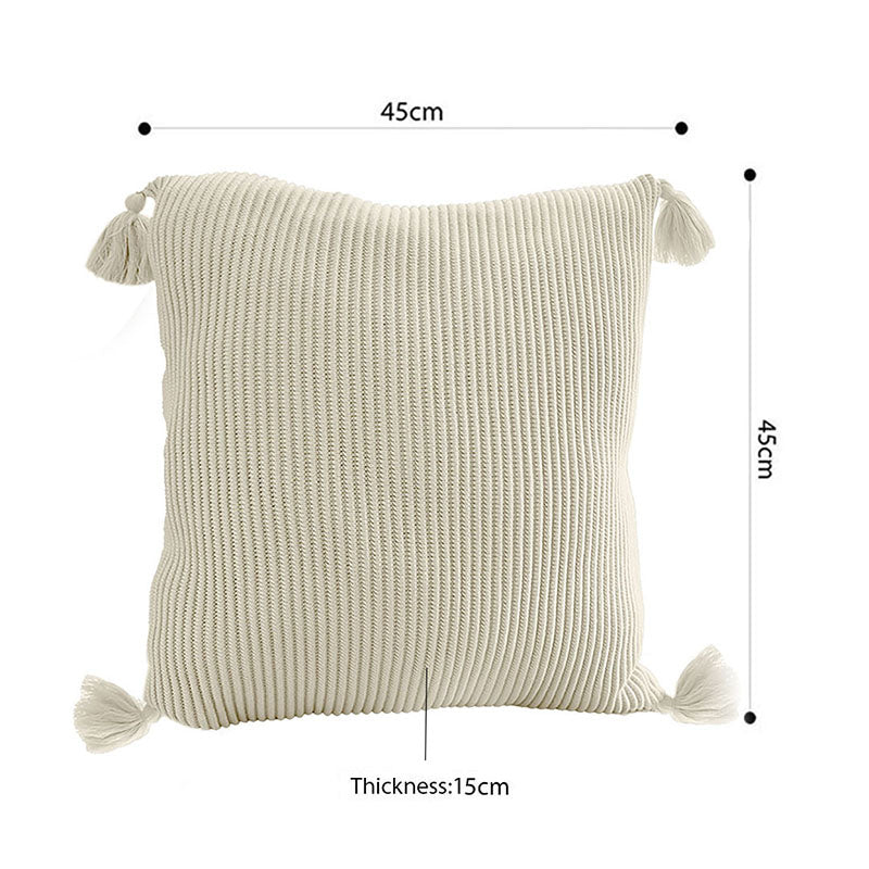 SOGA 45cm Yellowish-Brown Wabi-Sabi Thickened Cotton Tassel Square Throw Pillow