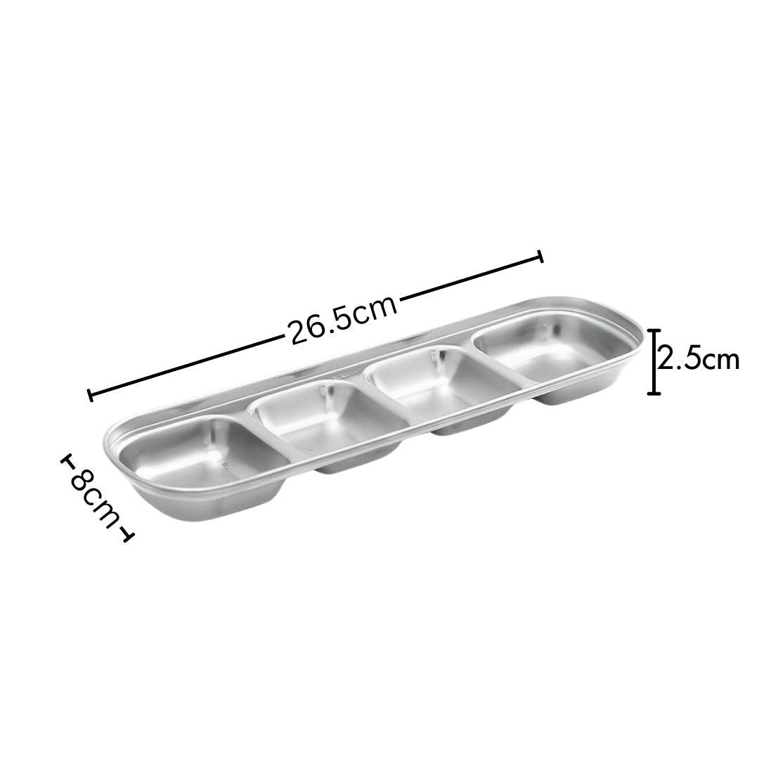 SOGA 26.5cm Silver Sauce Pan with four Compartments Divided Sauce Dish Kitchen Essential