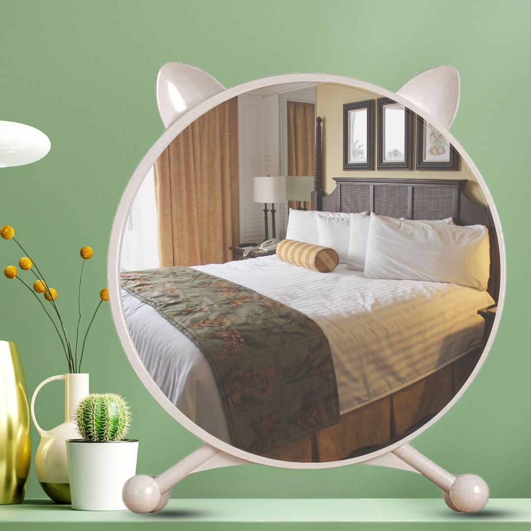 SOGA 2X 40cm White Smart Makeup Bedroom Table Mirror Cat Ear Style No LED Light