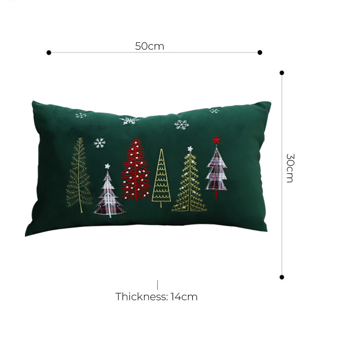 SOGA 2X 30cm Throw Pillow Dark Green Christmas Forest Embroidered Lumbar for Festive Holiday Cushion Home Decor