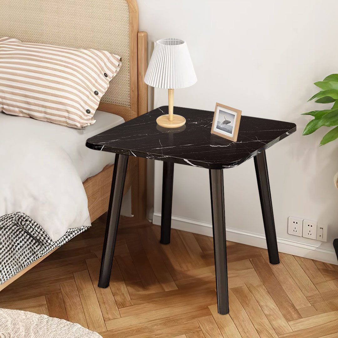 SOGA 40cm Black Ceramic Table Stone Pattern Compact Modern Design with Black Metal Legs