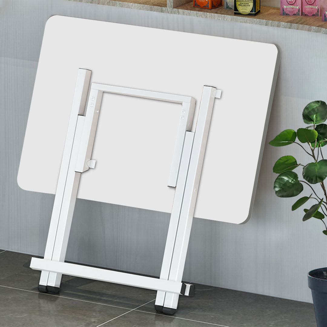 SOGA 2X White Dining Table Portable Square Surface Space Saving Folding Desk with Lacquered Legs Home Decor