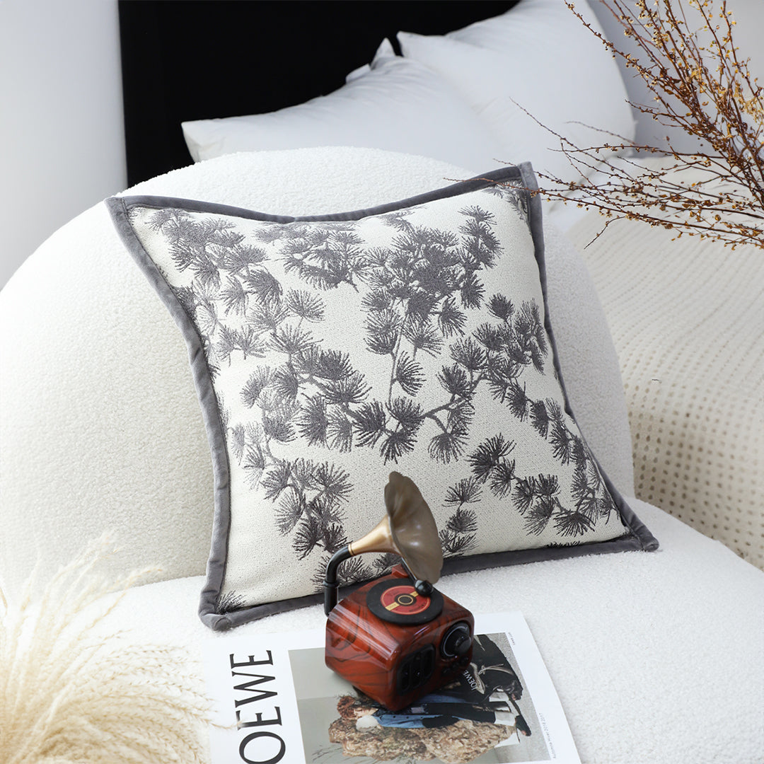 SOGA 2X 45cm Throw Pillow Black and White Wide Border with Branch and Pine Needle Design Pattern Home Decor