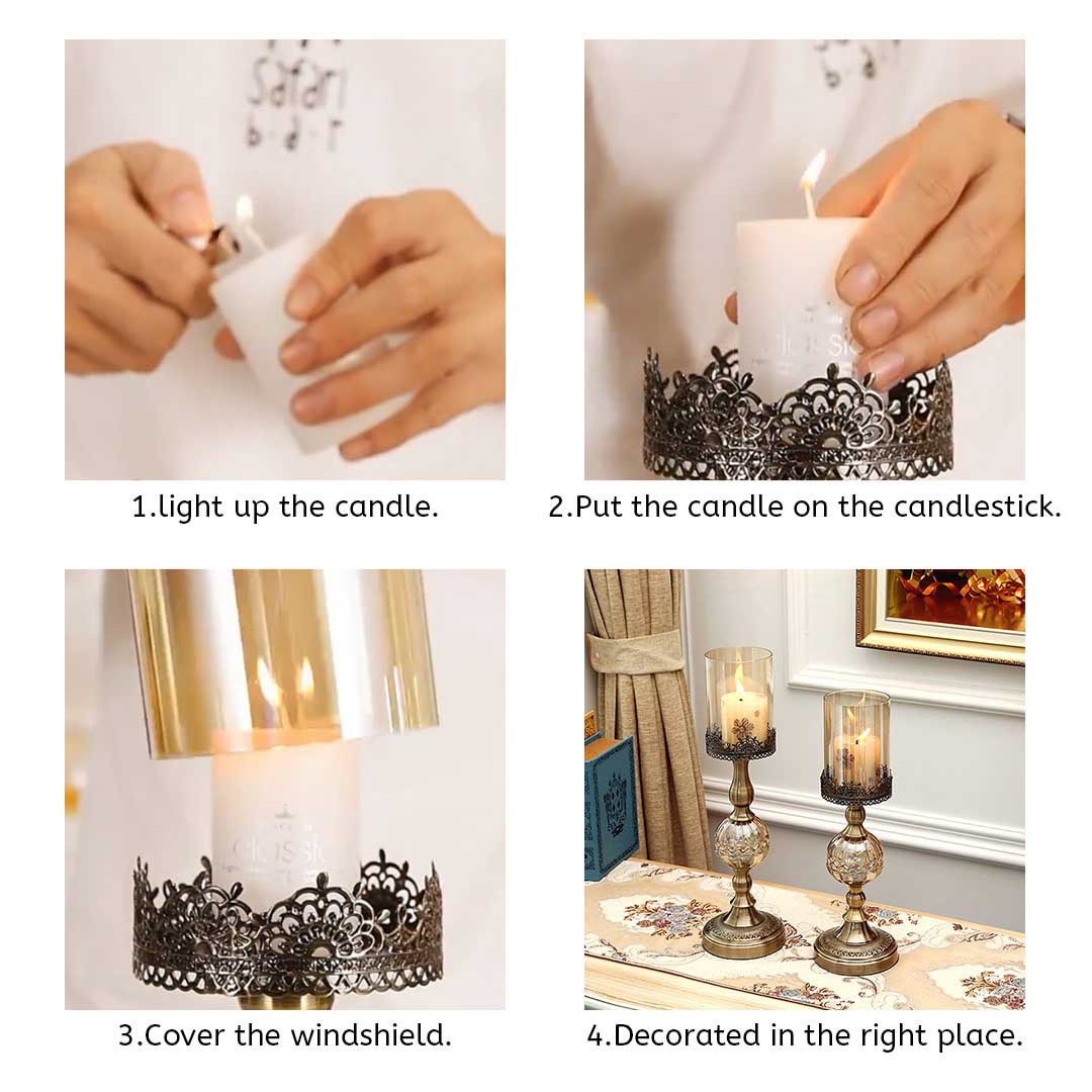 SOGA 2X 42cm Glass Candle Holder Candle Stand Glass/Metal