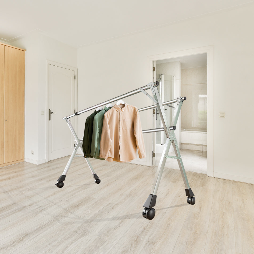 OGA 2X 160cm Portable Drying Rack Clothes Steel Laundry Rack Foldable Space-Saving Laundry Holder 3 Poles
