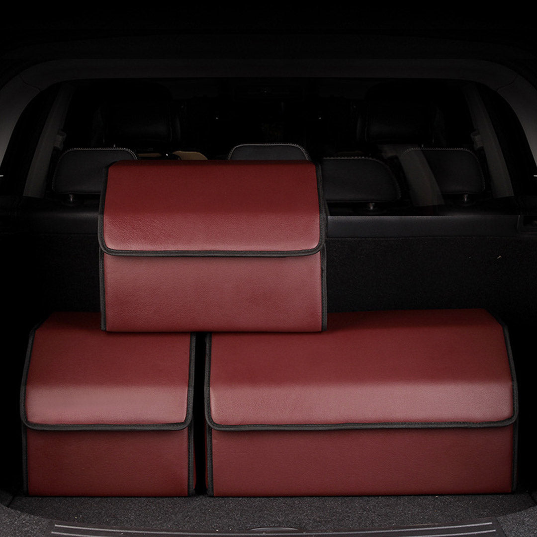 SOGA 4X Leather Car Boot Collapsible Foldable Trunk Cargo Organizer Portable Storage Box Red Small