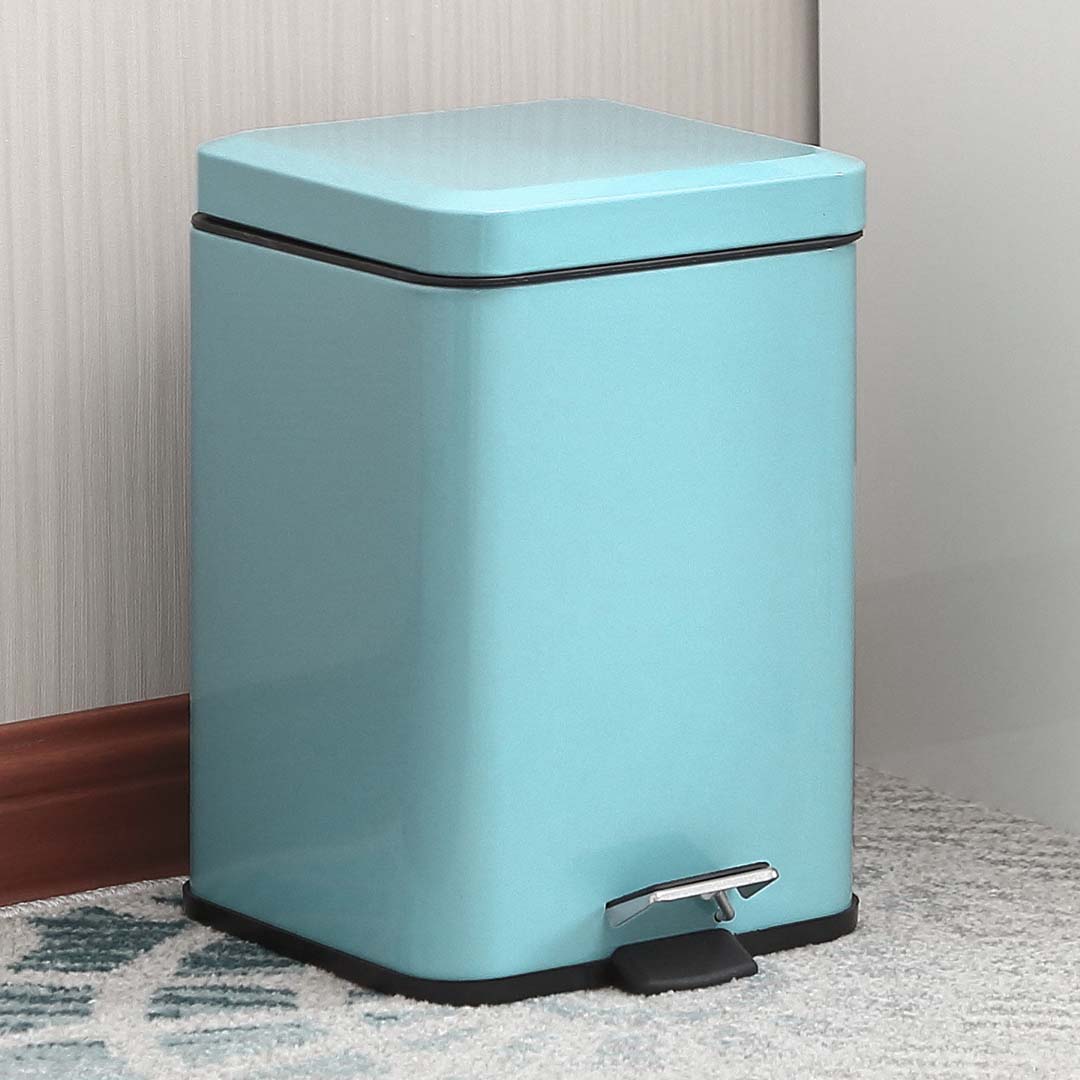 SOGA 4X 6L Foot Pedal Stainless Steel Rubbish Recycling Garbage Waste Trash Bin Square Blue
