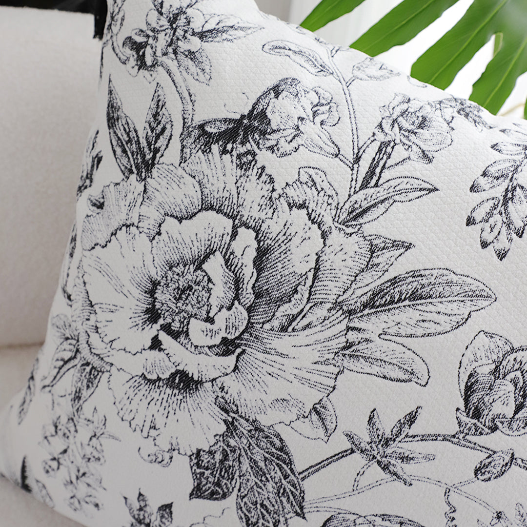 SOGA 50cm Throw Pillow Black and White Elegant Floral Print with Tassel Accents Home Decor