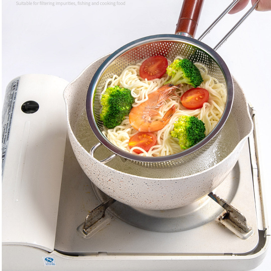 SOGA Stainless Steel Perforated Colander Fine Mesh Net Food Strainer Basket with Handle Skimmer Sieve Set
