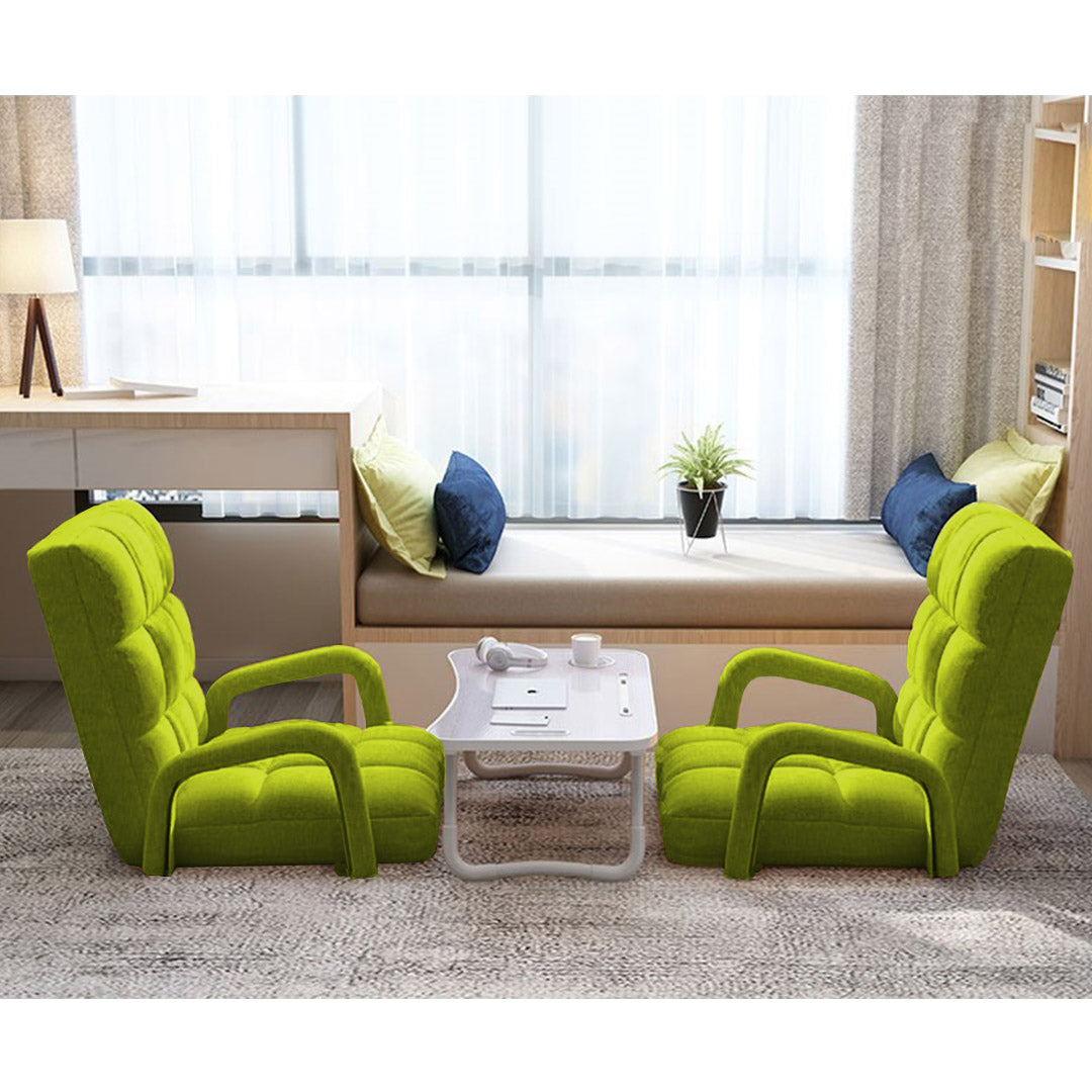 SOGA 2X Foldable Lounge Cushion Adjustable Floor Lazy Recliner Chair with Armrest Yellow Green