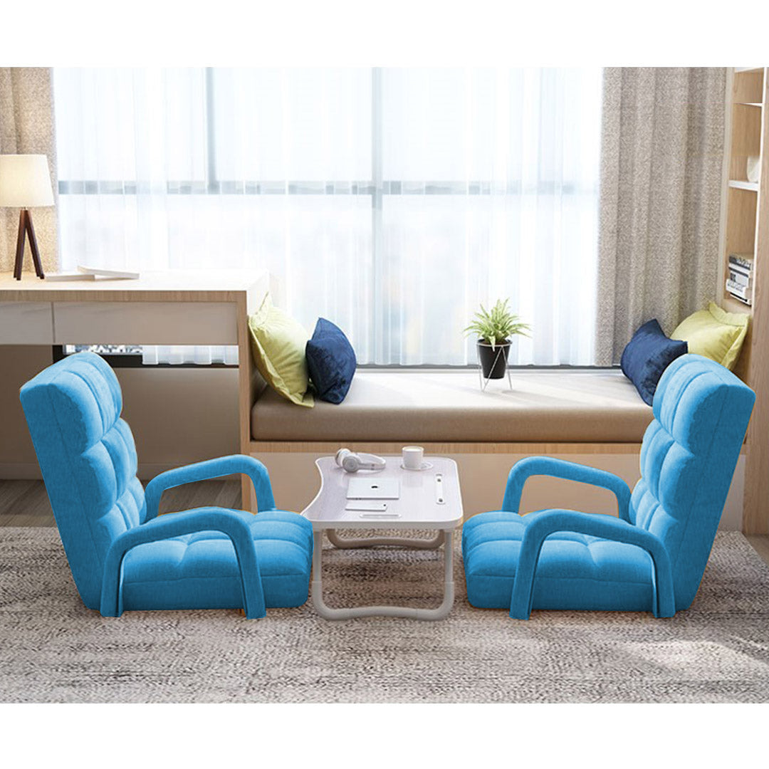SOGA Foldable Lounge Cushion Adjustable Floor Lazy Recliner Chair with Armrest Blue