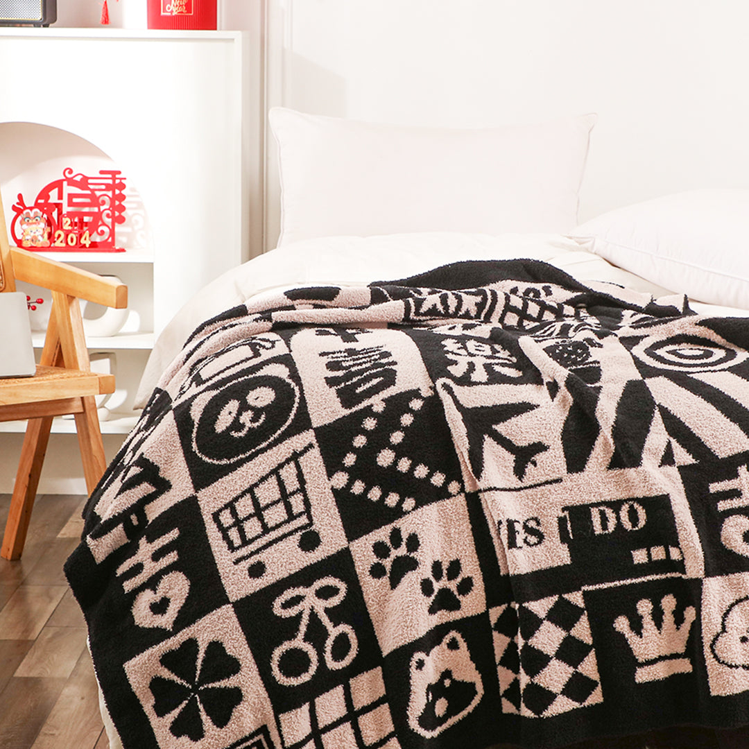 SOGA 130x160cm Throw Blanket Black and White New Year Limited Edition Peace and Joy Plush Cozy