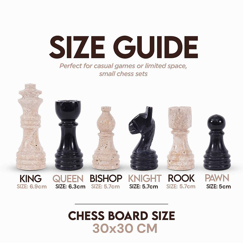 Marble Chess Set 30cm – Black & Travertine