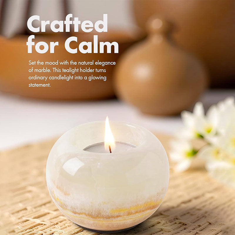 Marble Tealight Candle Holder - Set of 2 (White Onyx)