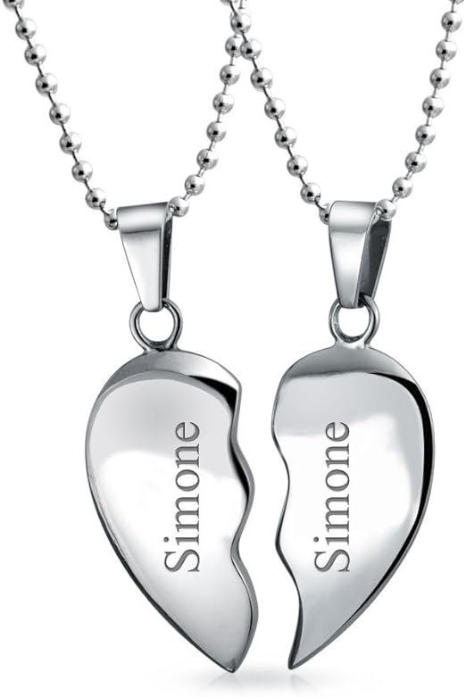 Personalized BFF Best Friend Word 2 Puzzle Piece Heart Pendant Necklace For Women Teen Silver Tone Stainless Steel