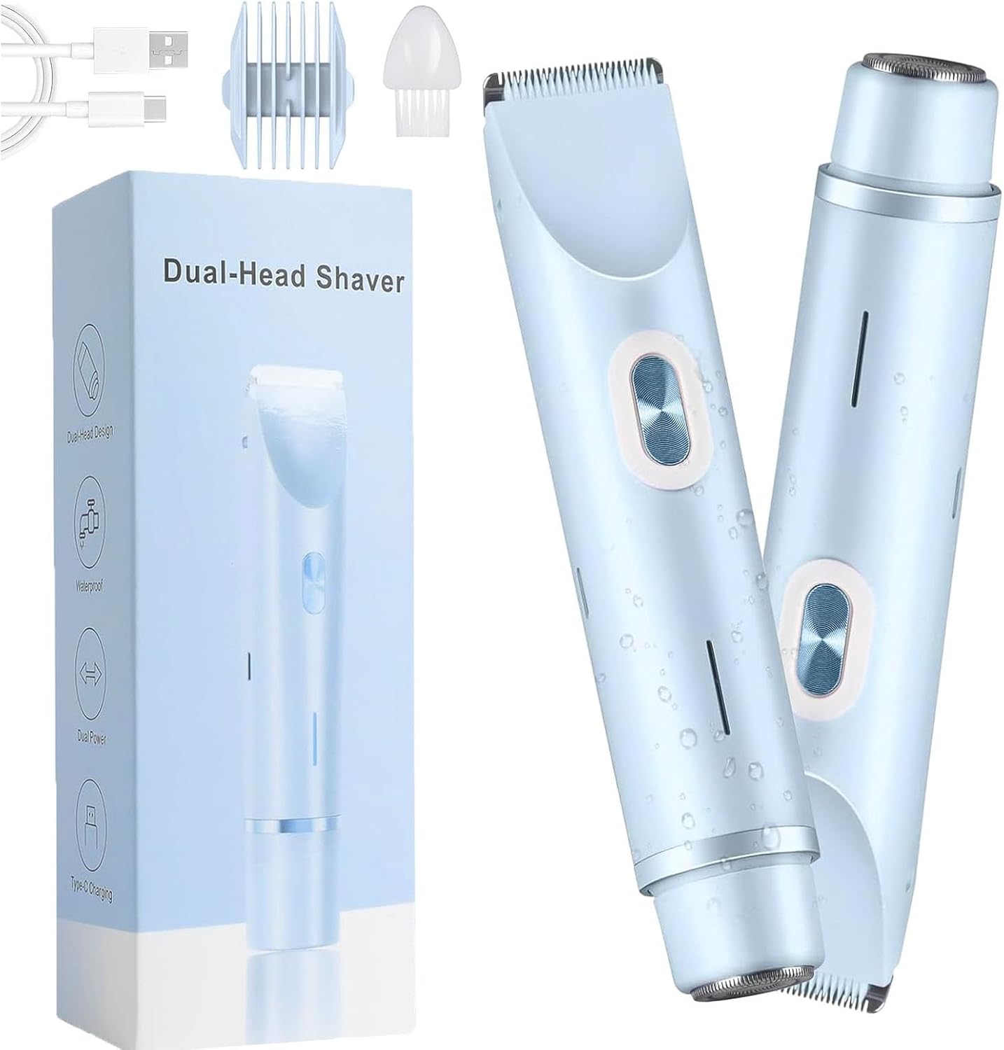 Comfort 2 in 1 Electric Lady Shaver, Waterproof Wet & Dry Use Body Hair Trimmer, Dual Head Shaver Women, Bikini & Body Shaving, Ladies Underarm Face Lip Legs Hands Hair Trimmer afeamo