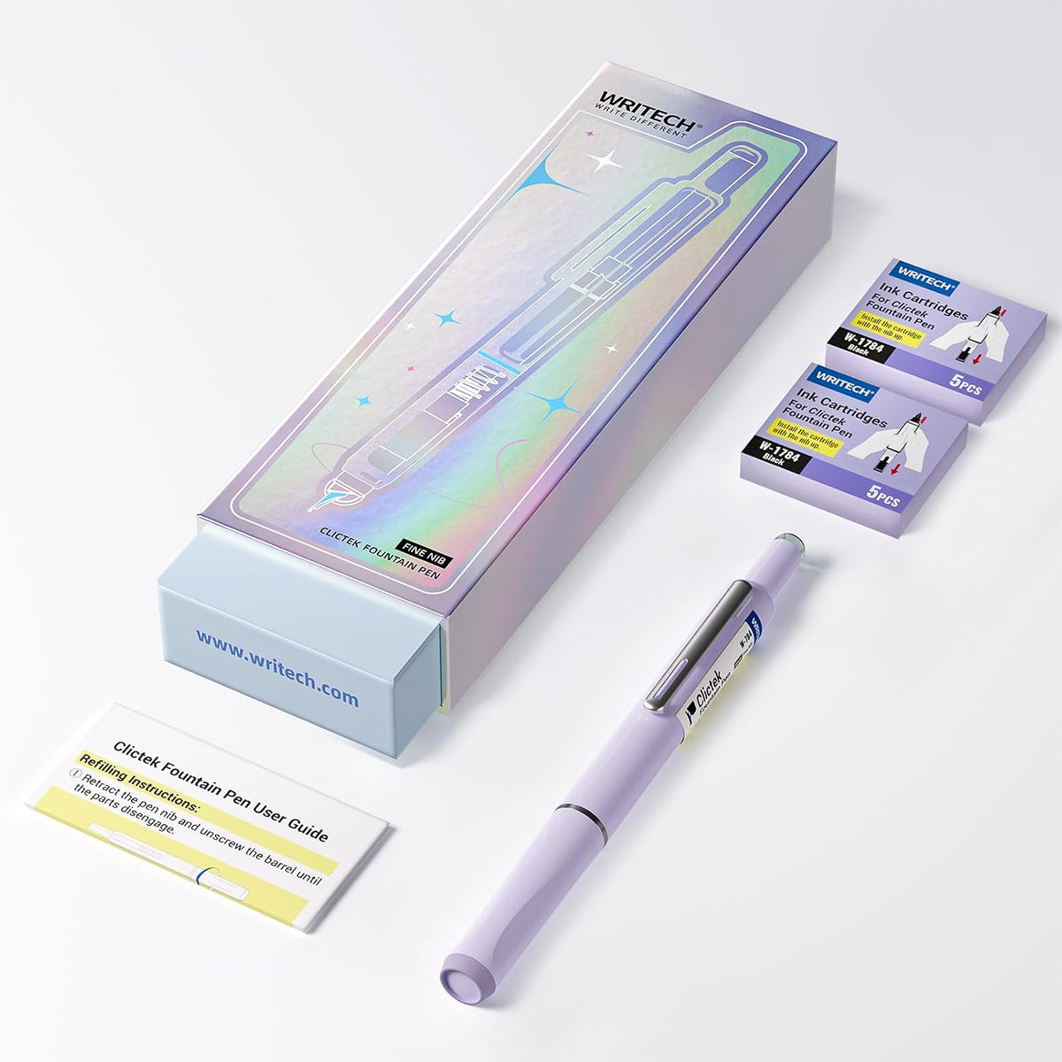 WRITECH Retractable Fountain Pen Set: Fine Nib Black Ink Pre