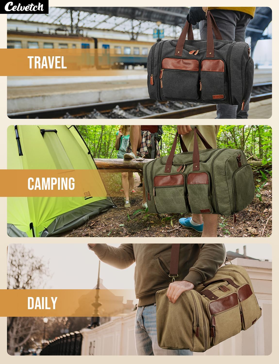 Canvas Duffle Bag for Travel 50L Expandable