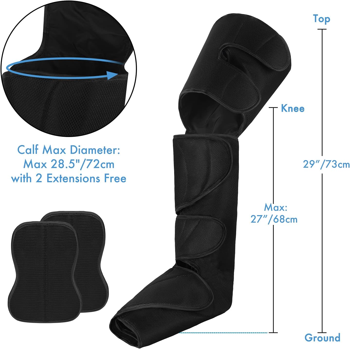 Leg Massager for Circulation and Pain Relief, Air Compression Foot Calf Thigh Massage, Full Leg Massager 3 Modes 3 Intensities 2 Extenders