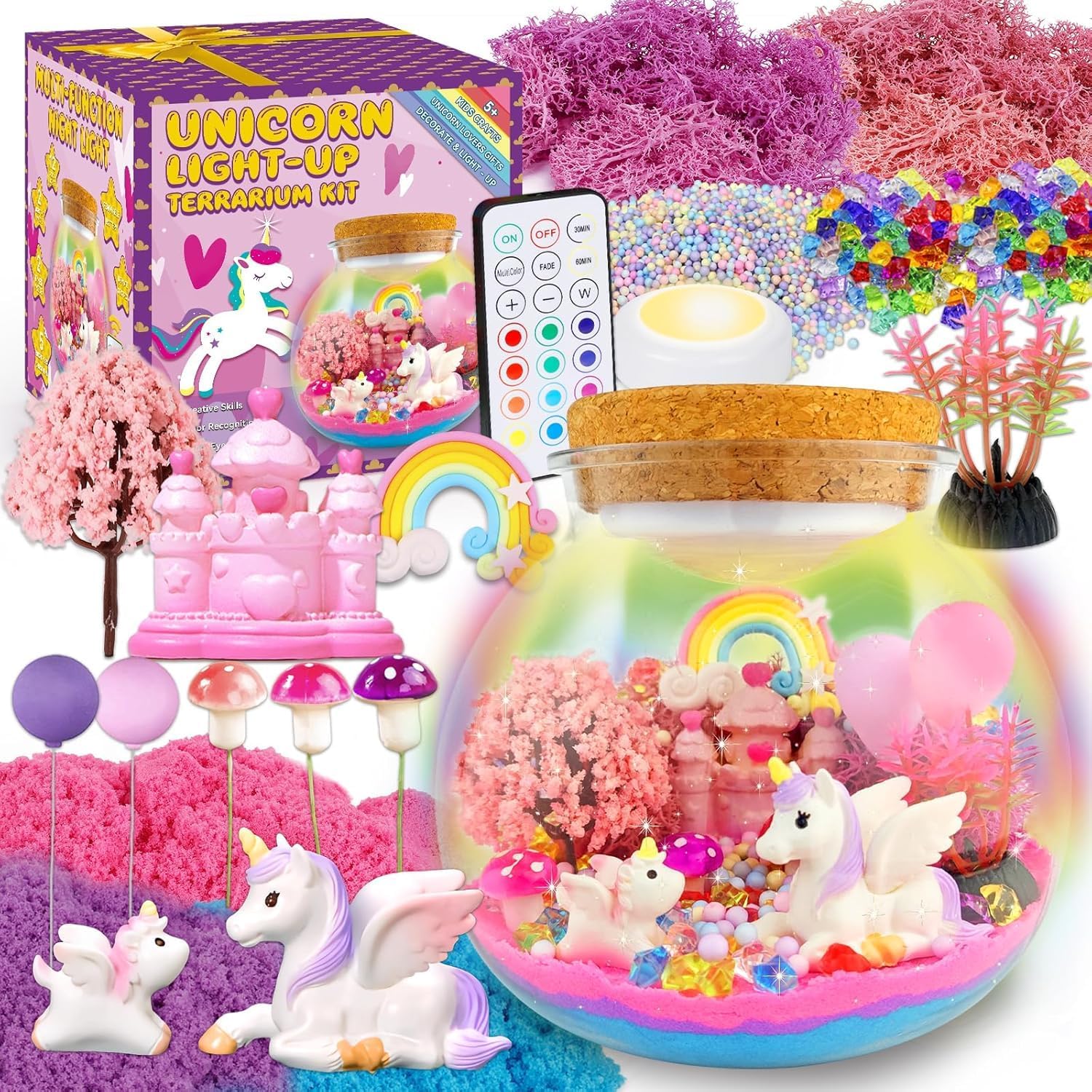 SPANKAR Unicorn Toys for Girls,Kids Light UP Terrarium Kit,LED