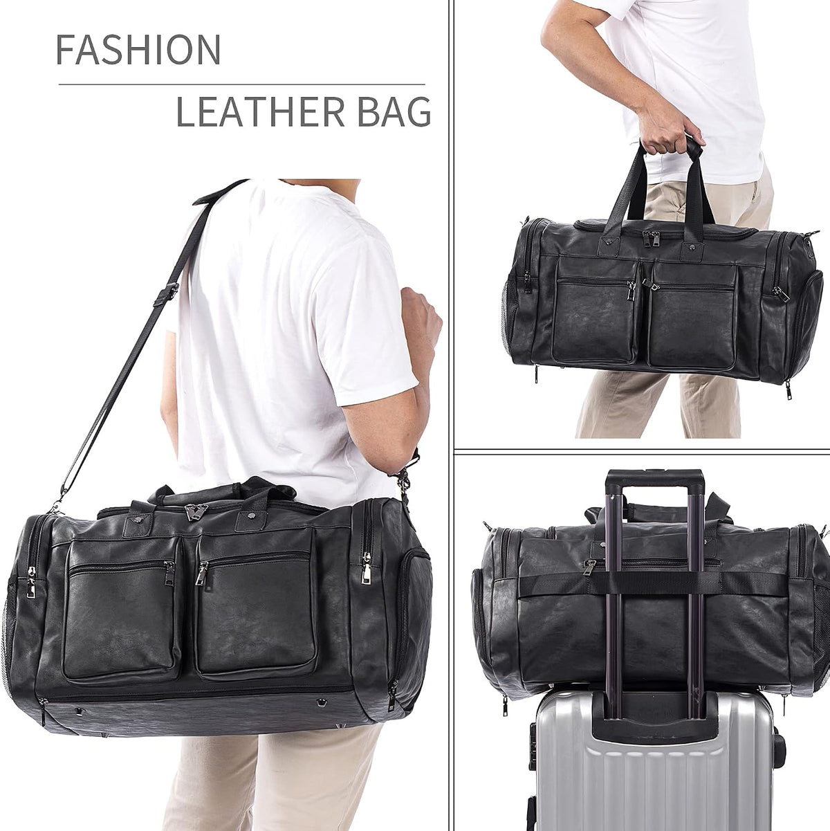 Leather Travel Bag with Shoe Pouch