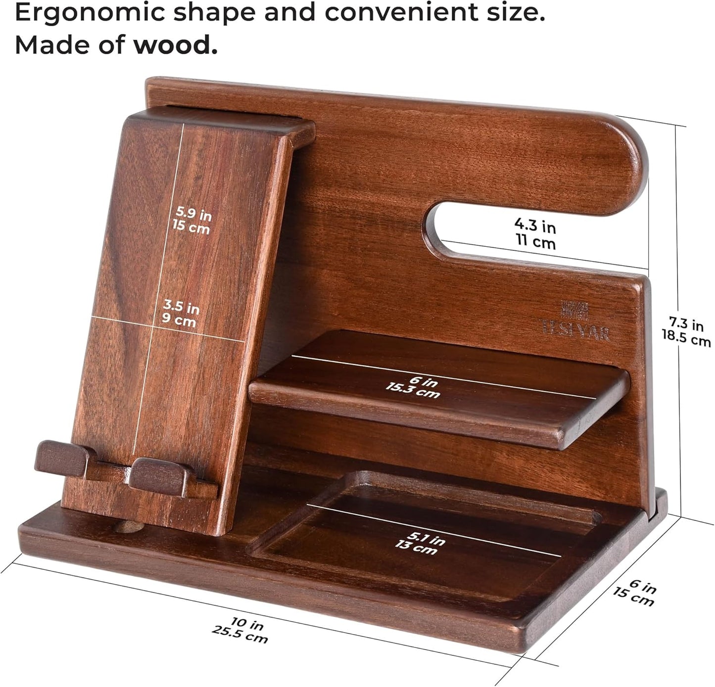 Wood Phone Docking Station - Nightstand Organizer - Desk Organizer for Husband - Gifts for Men, Dad - Idea for Anniversary from Wife - Key Holder - Stand Wallet & Watch (Beige)