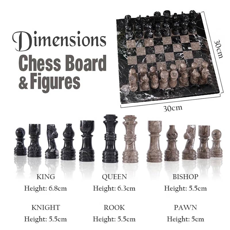 Marble Chess Set 30cm – Black Zebra & Oceanic