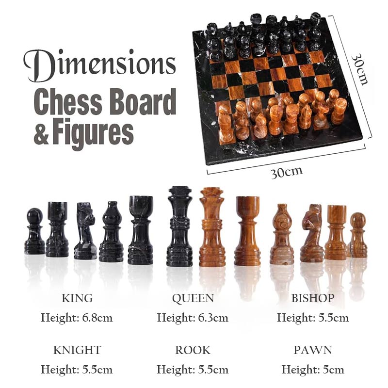 Marble Chess Set 30cm – Black Zebra & Red