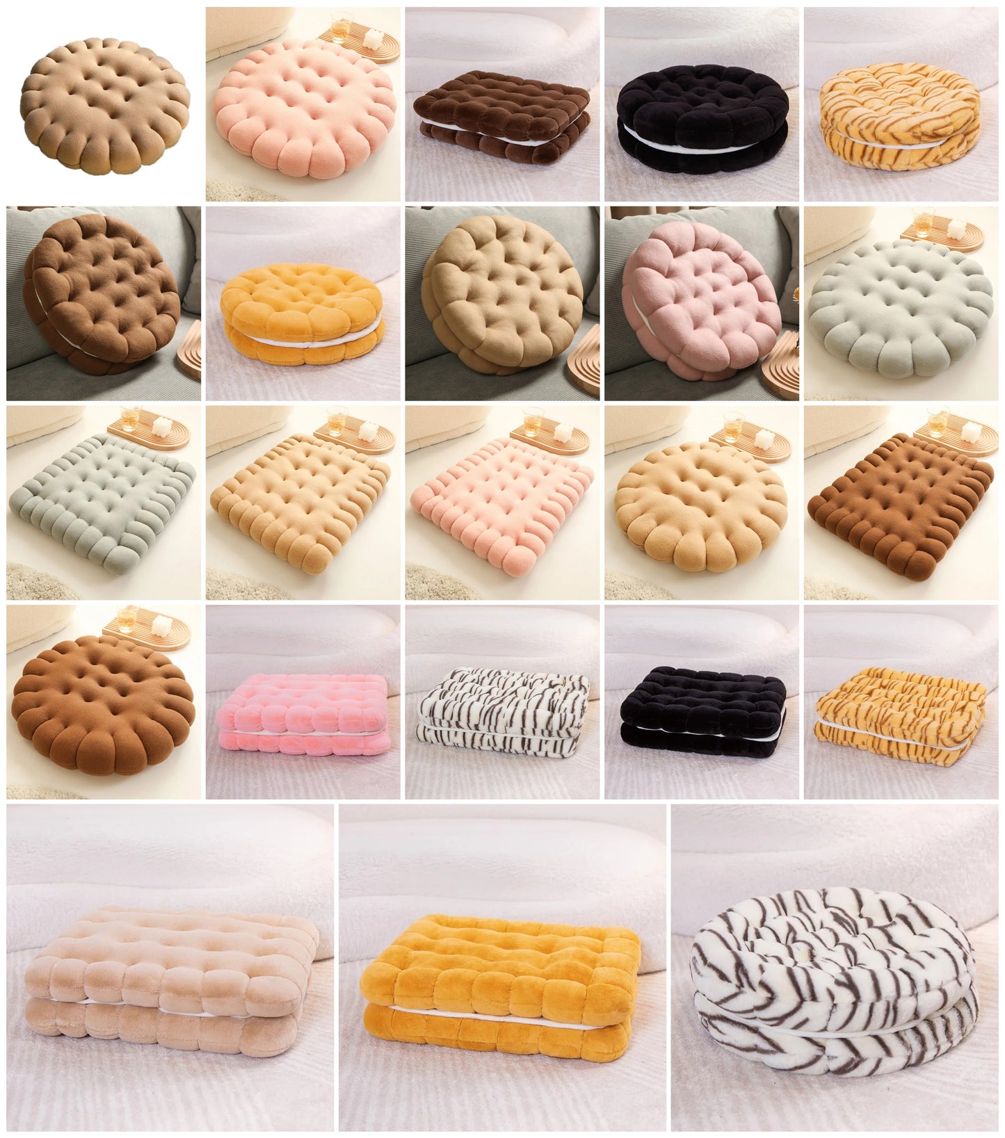 Anyhouz Plush Pillow Pink Round Double Biscuit Shape Stuffed Soft Pillow Seat Cushion Room Decor