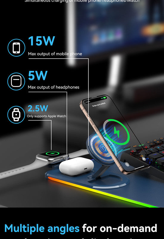 Wireless Charging Mouse Pad 15W RGB Gaming Mousepad Waterproof Desk Mat With Phone Holder...