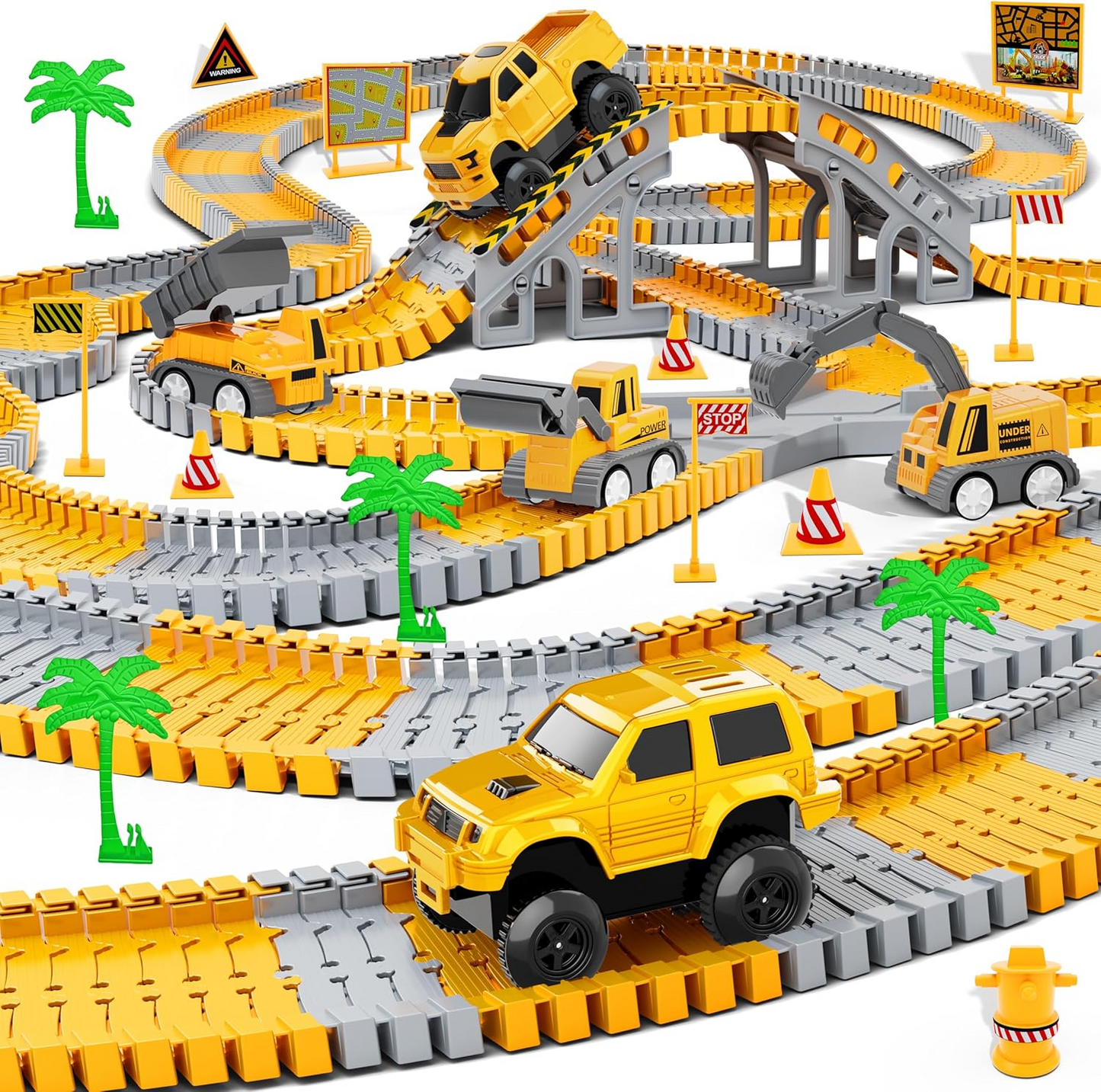 343 Track-Building Sets, Track-Course - STEM Learning Toys, Construction Vehicles (Concrete...