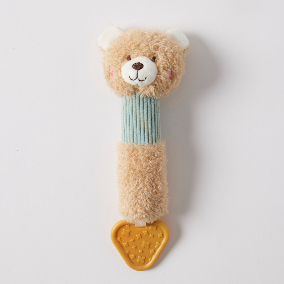 Jiggle & Giggle Hugglies Teddy Bear Squeaker With Teether – Blue
