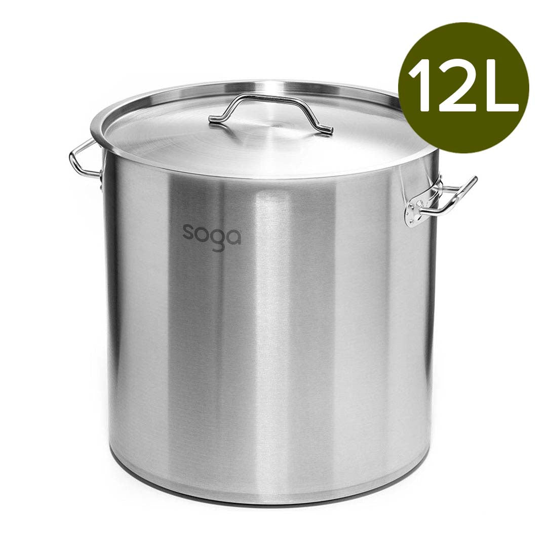 SOGA Stock Pot 12Lt 25CM Top Grade Thick Stainless Steel Stockpot 18/10