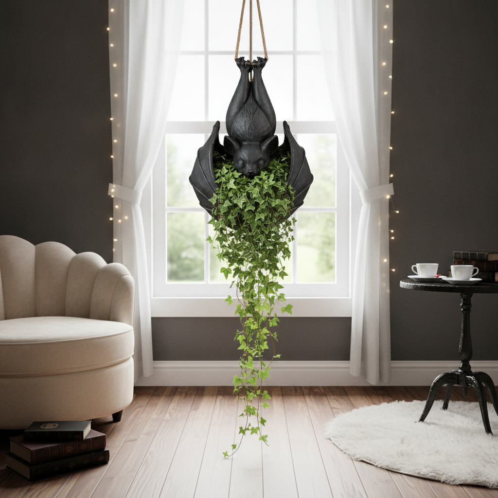 Hanging Bat Plant Pot — Gothic Halloween Planter — lifestyle