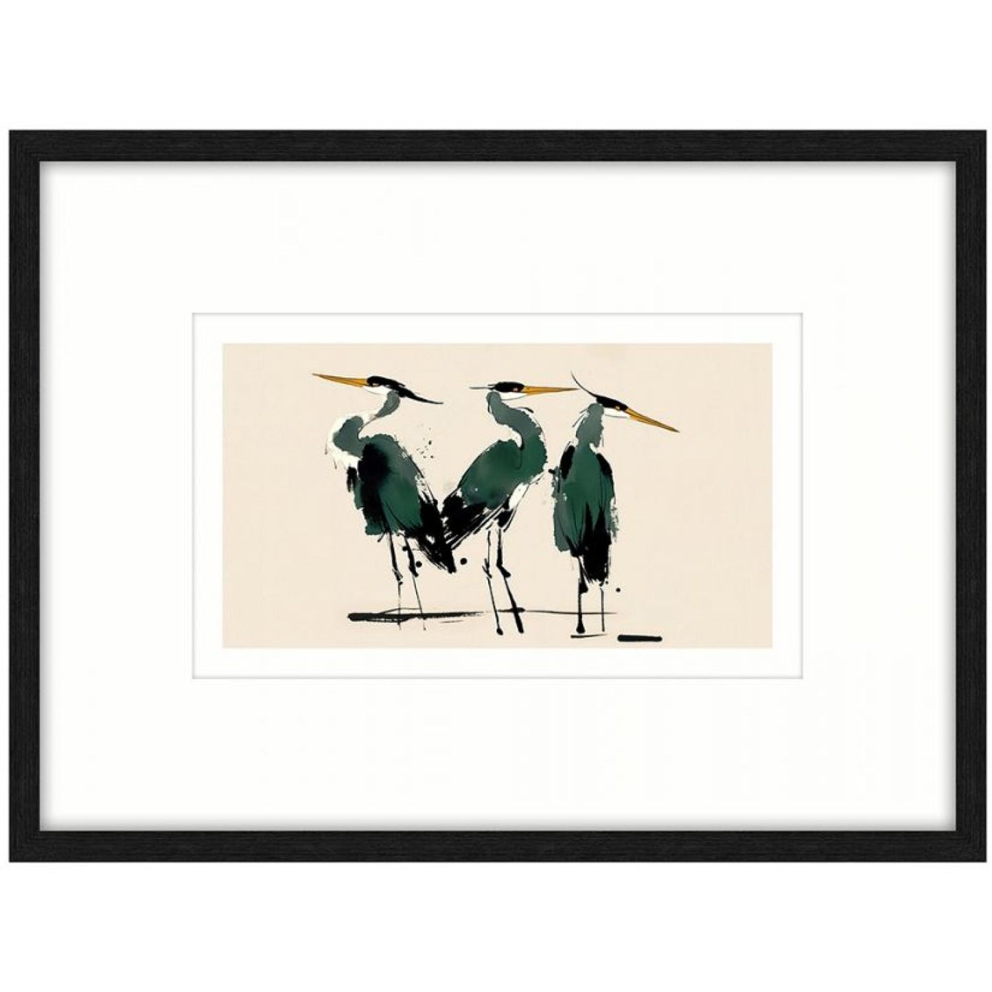 Green Herons a Glass Framed Canvas - bl