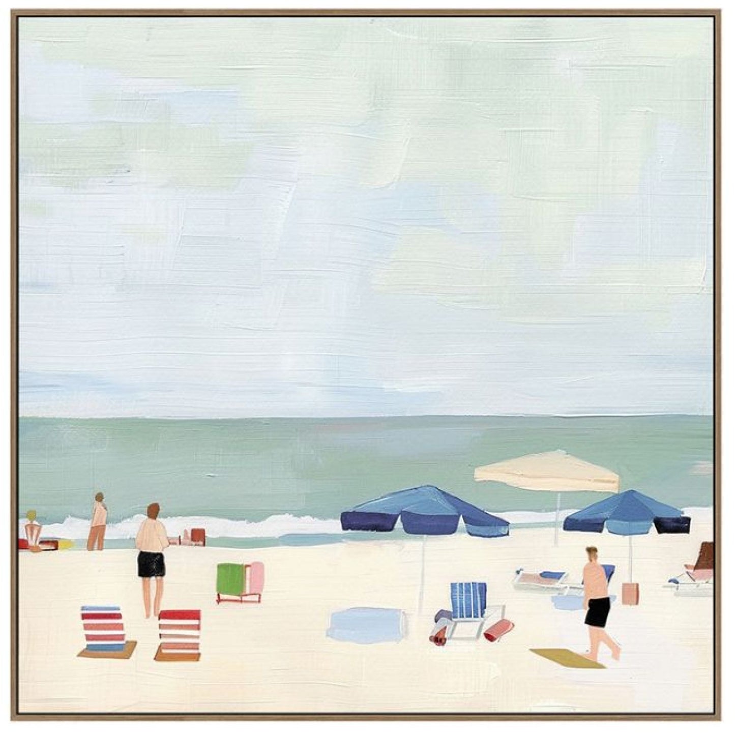 Beach Umbrellas b Framed Canvas - Oak