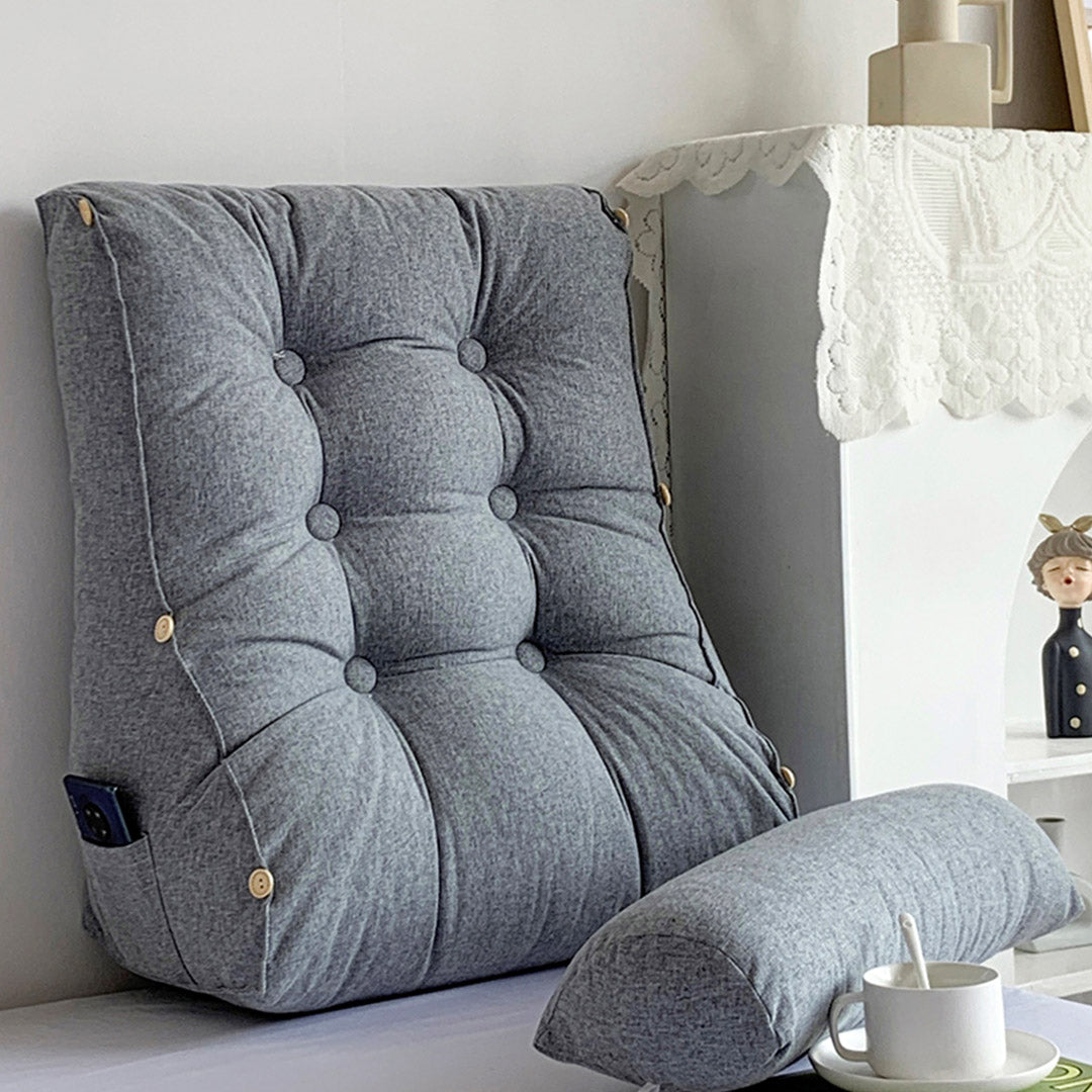 SOGA 45cm SilverTriangular Wedge Lumbar Pillow Headboard Backrest Sofa Bed Cushion Home Decor