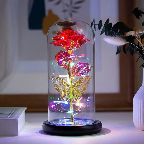 Glass Preserved Eternal Rose, Birthday Gifts for Women, Artificial Colorful Rose with Led Light, Beauty and The Beast Dome, Mother's Day Birthday Gifts from Daughter (Colorful)