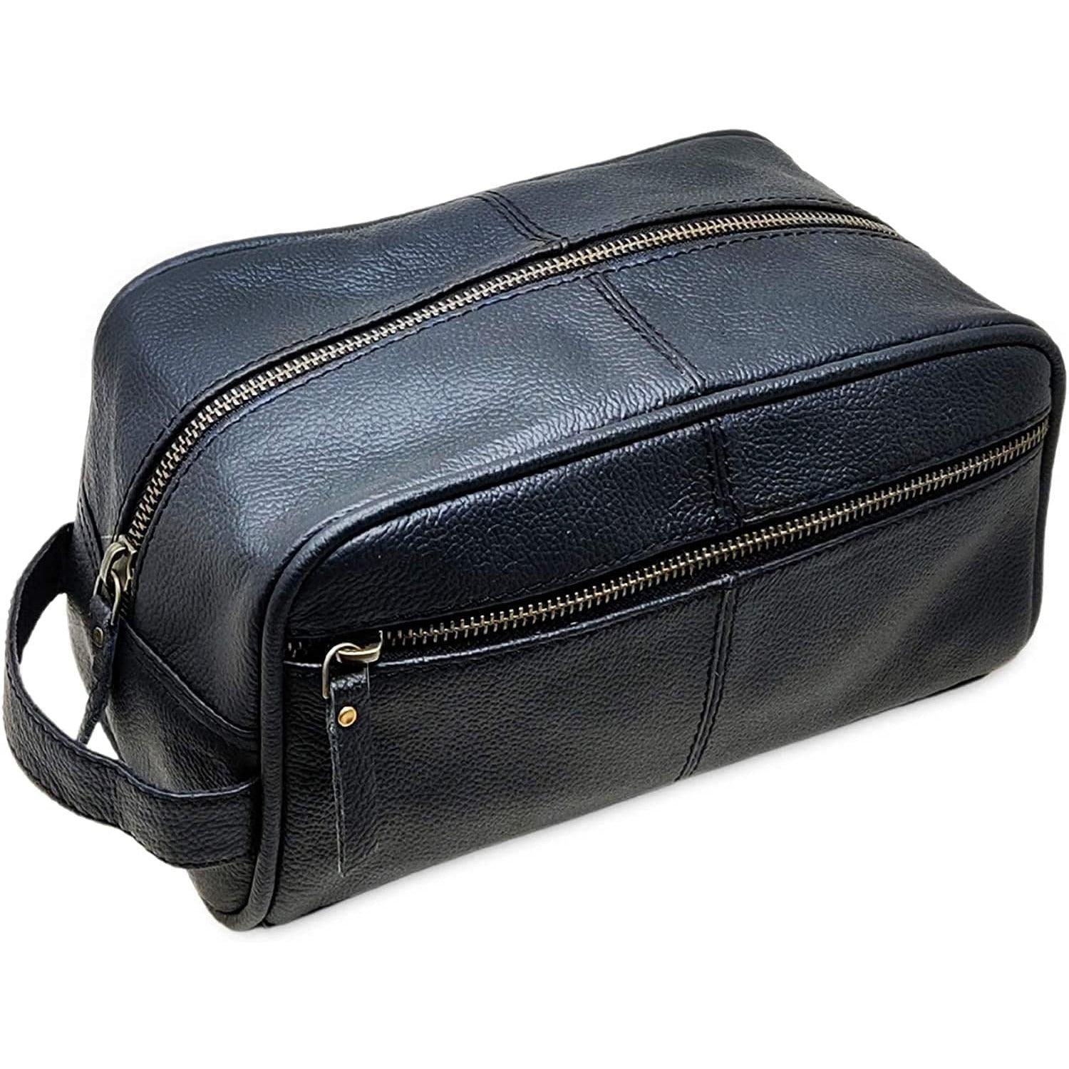 Men's Genuine Leather Toiletry Bag Waterproof Dopp Kit Shaving