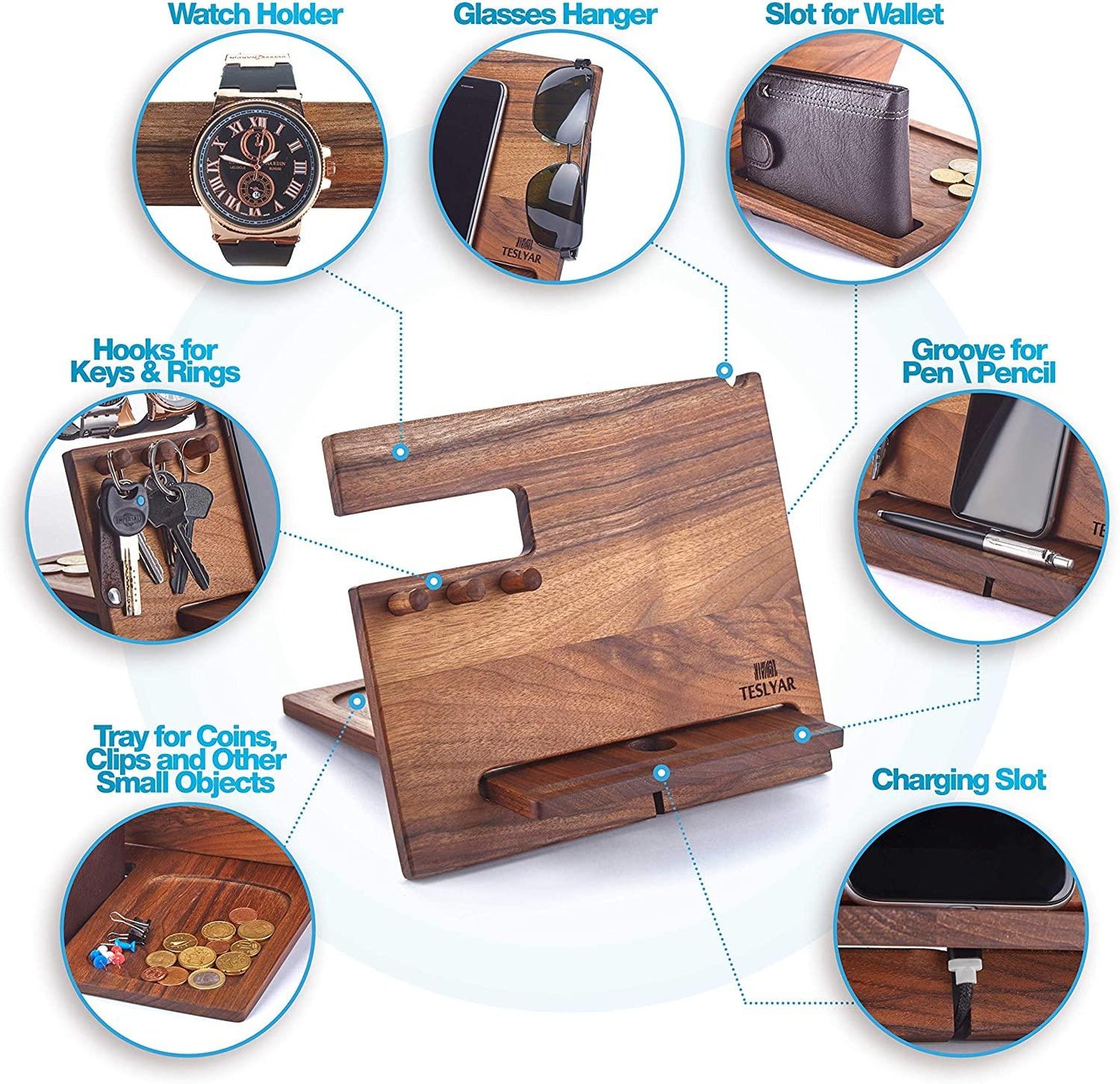 Wood Phone Docking Station ,Nightstand Purse Tablet,Male Travel Idea Gadgets Christmas gift - Gifts-Australia