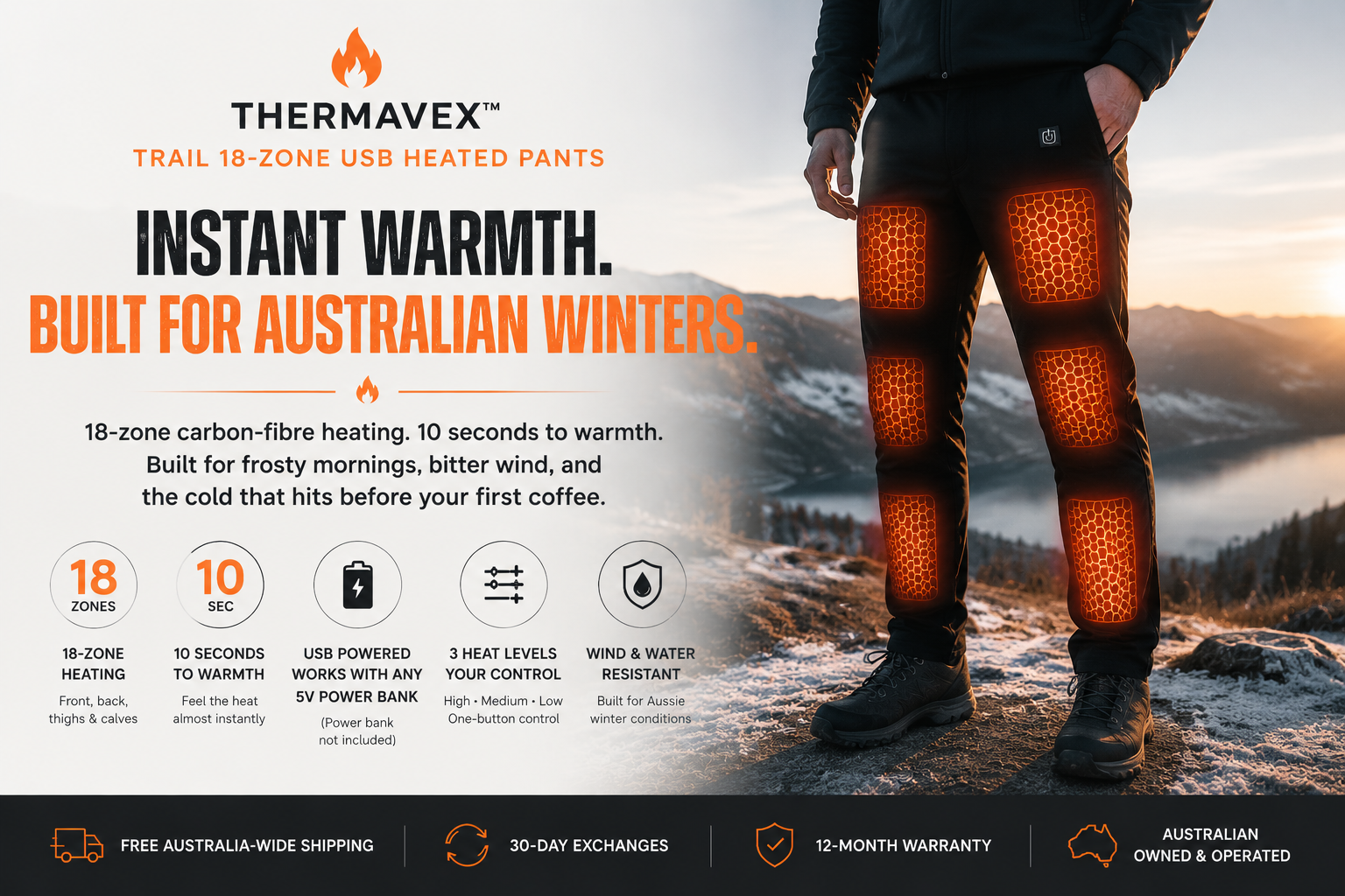 THERMAVEX™ Trail 18-Zone USB Heated Pants: The Heated Jacket Aussies Are Buying for This Winter