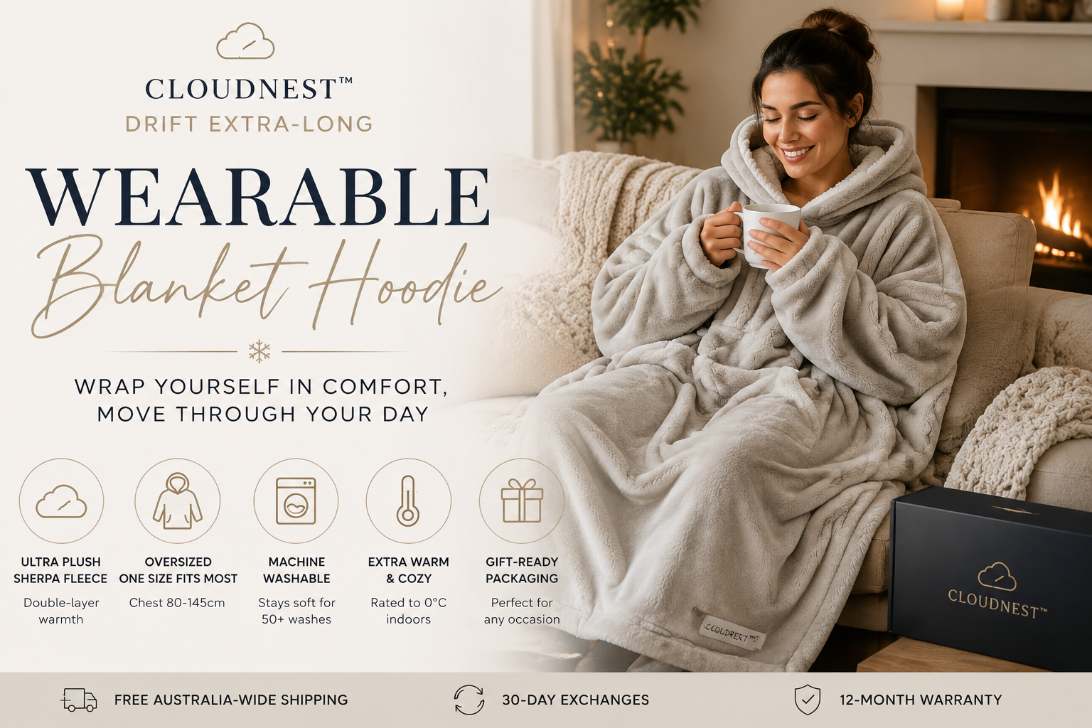 CLOUDNEST™ Drift Extra-Long Wearable Blanket Hoodie: Why Wearable Blanket Hoodies Are 2026's Most-Gifted Item