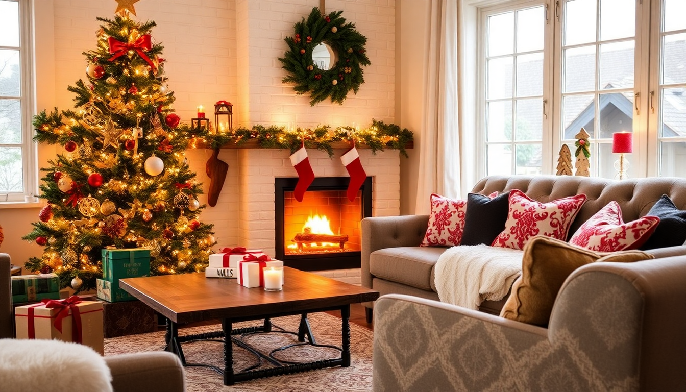 A cozy holiday scene with affordable gift ideas