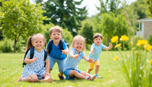 Children happily playing outdoors during school holidays