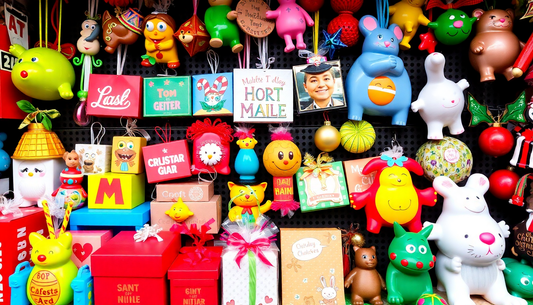 A colorful assortment of quirky novelty gifts on display