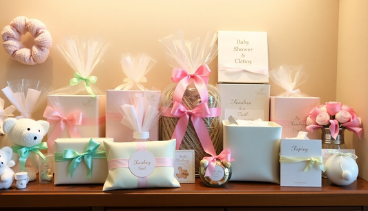 A collection of thoughtful baby shower gifts on display