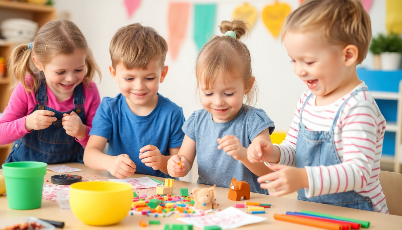 Children joyfully engaged in creative play and crafts