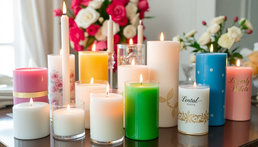 Various decorative candles arranged for different occasions